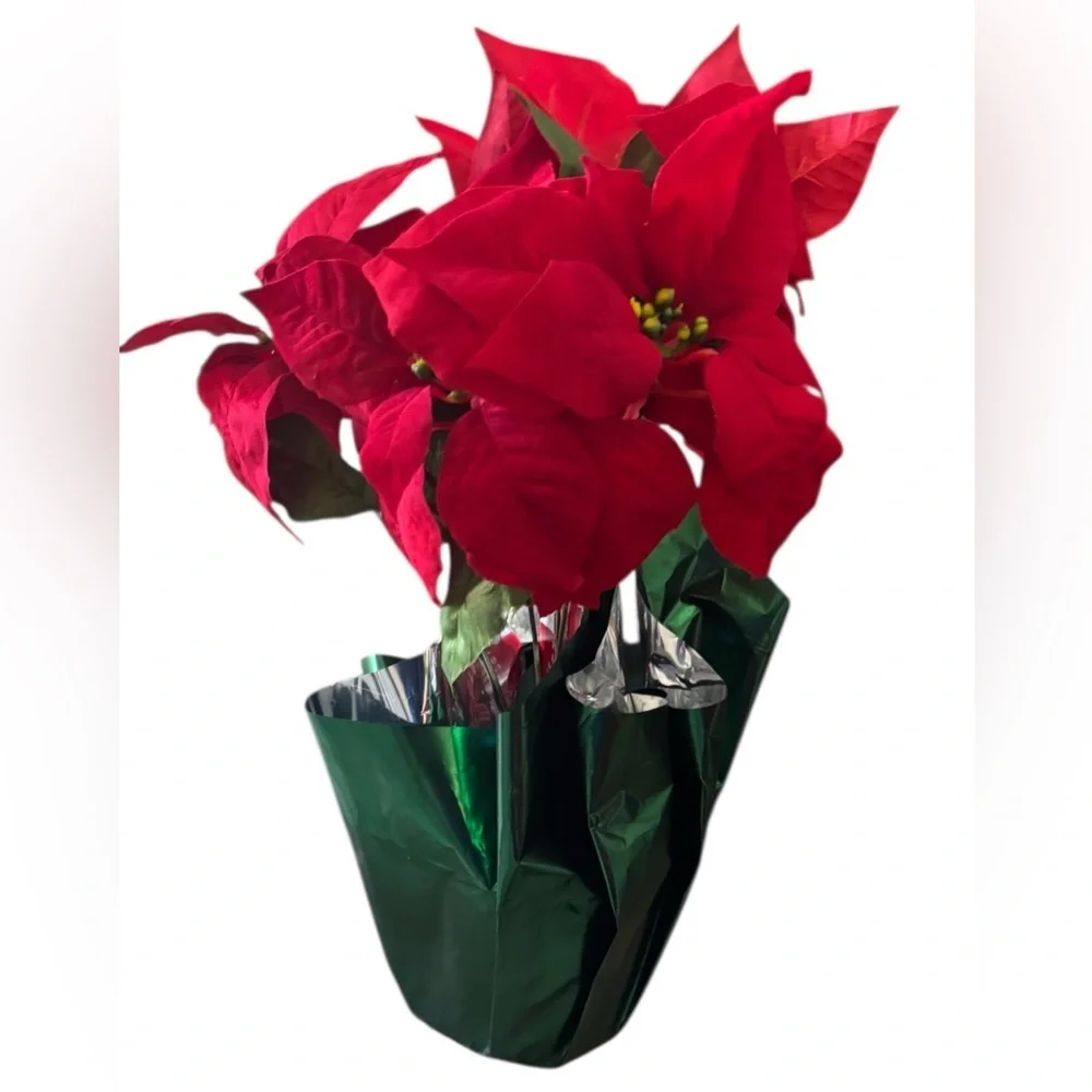 Faux poinsetta & berry potted plants NEW NWT 3 total Christmas decor 15 in tall